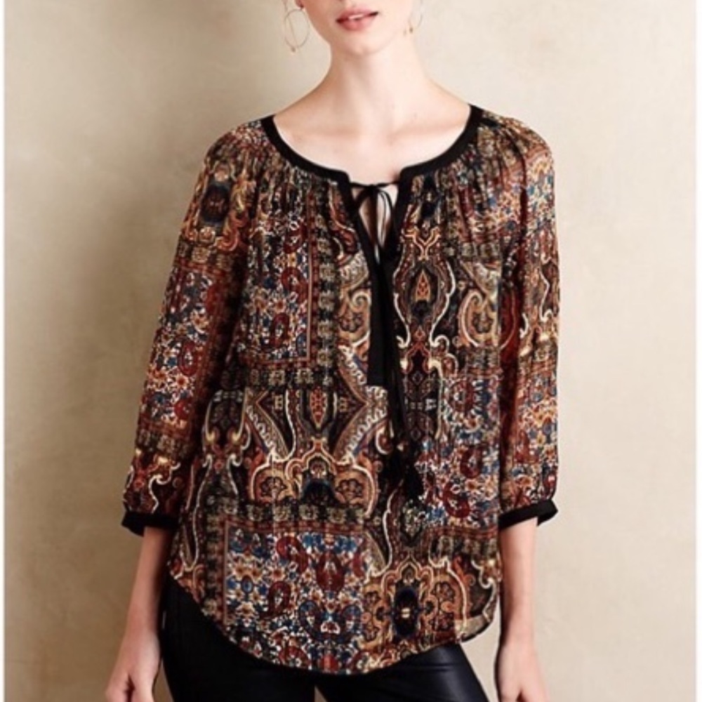 Anthropologie Meadow Rue Paisley Marya Peasant Top